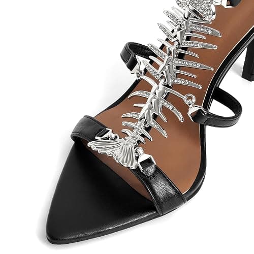 WJZDSJCO Strappy Heels for Women Stiletto High Heeled Sandals Fishbone Rhinestone Pointed Open Toe Sexy Dress Party Wedding Gladiator Heels thumbnail 7