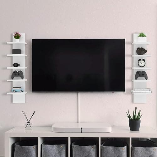 Homaterial 5 Tier Wall Shelf Unit, Small White Vertical Floating Shelf-Narrow Decorative Wall Mount Modern Wall Decor Shelves for Bedrooms, Living Rooms thumbnail 5