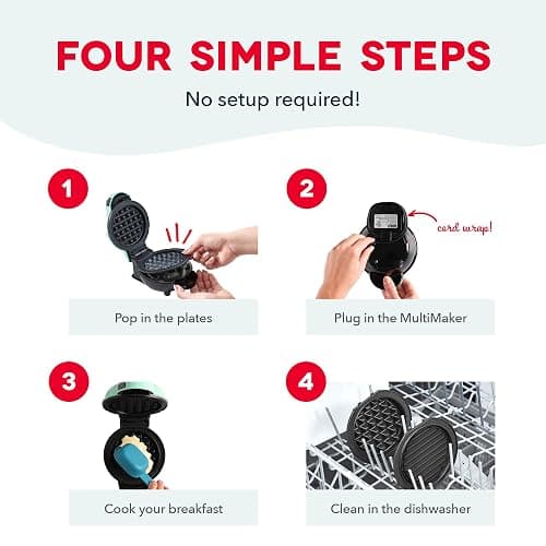 Dash MultiMaker® Mini System - Compact Waffle Maker for Family Breakfasts - Removable Griddle Plates & nonstick surface - 6 Plates - Aqua thumbnail 5