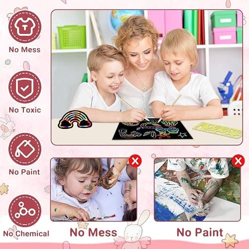 ZMLM Scratch Rainbow Art Paper Set - 100Pcs Magic Scratch Off Art Craft Supplies Kits for Kids Girls Boys Black Scratch Notes Sheet Doodle Pad for Fun DIY Toy Party Favors Christmas Birthday Gift thumbnail 4