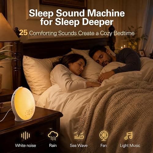 JALL Full-Screen Wake Up Light Sunrise Alarm Clocks for Bedrooms, White Noise Machine for Heavy Sleepers, 25 Natural Sounds, Dual Alarms, FM Radio, 17 Dimmable Colors, Bluetooth Speaker thumbnail 6