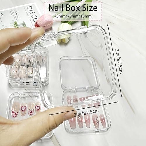 Sawvolker 12pcs Press on Nail Storage Box with Adhesive Double Sided Tape Clear Acrylic Nail Display Box Artificial False Nail Organizer Box Fake Nail Case Nail Packaging Boxes for Nail Salon thumbnail 3