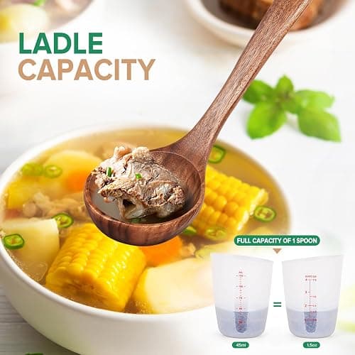 Wooden Spoons for Cooking,2 Pcs Wooden Utensil Set of Soup Ladle &Spaghetti Pasta Spoon with Teeth, Teak Wood Soup Ladle&Slotted Pasta Fork Strainer Spoon Set for Serving Collecting Noodle Gravy Sauce thumbnail 4
