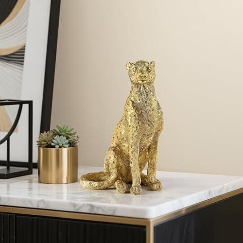 Magicsculp Cheetah Statue for Home Decor, 8" Resin Sitting Leopard Sculpture, Gold Desktop Decoration for Living Room, Dining Room, Office,Shelves, Coffee Table, Tv Stand or Entry Way thumbnail 6