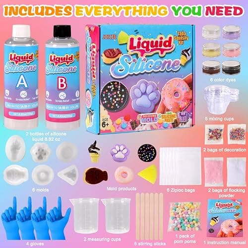 JOICEE Taba Squishy Kit, DIY Squishy Making Kit 18OZ 1:1 AB Liquid Silicone with 6 Molds for Make Your Own Super Soft Squishies Maker Kits Birthday Holiday Gifts Party Favors thumbnail 3