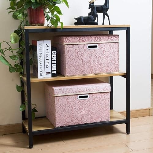 PRANDOM Larger Collapsible Storage Boxes with Lids Fabric Decorative Bins Cubes Organizer Containers Baskets Handles Divider for Bedroom Closet Living Room Pink 17.7x11.8x11.8 Inch 3 Pack thumbnail 6