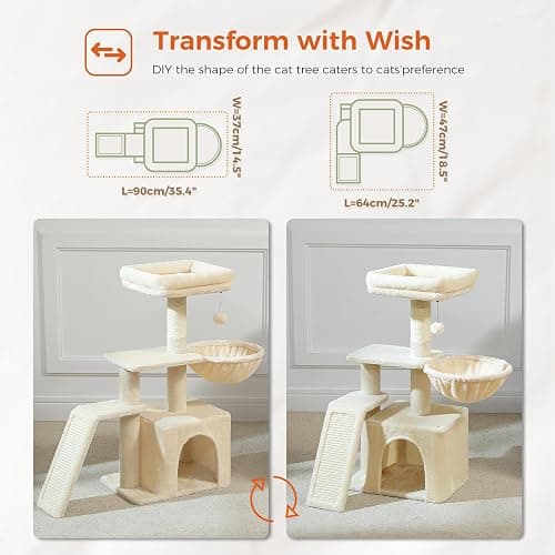 PAWZ Road Cat Tree for Indoor Cats, 31.5''=80CM Cute Cat Tower with Cat Condo Sisal Scratching Ramp Cozy Hammock and Removable Top Bed Perch for Kittens, Beige thumbnail 4