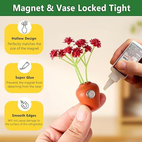 8 Pcs Cute Fridge Magnets Mini Vase Magnets for Fridge with Artificial Flowers, Tiny Ceramic Vase Refrigerator Magnets, Decorative Cute Magnets for Kitchen, Office, Locker, Whiteboard thumbnail 4
