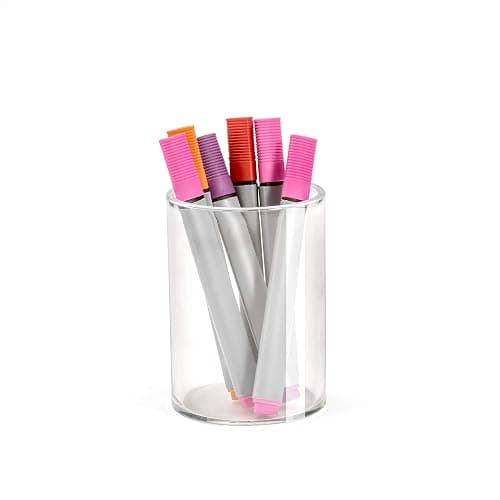 Osco Clear Acrylic Pen Pot – Round Transparent Pencil Holder & Desk Tidy – Durable Office Organiser for Stationery, Pens, Pencils & Makeup Brushes – H11 x W8 x D8 cm thumbnail 4