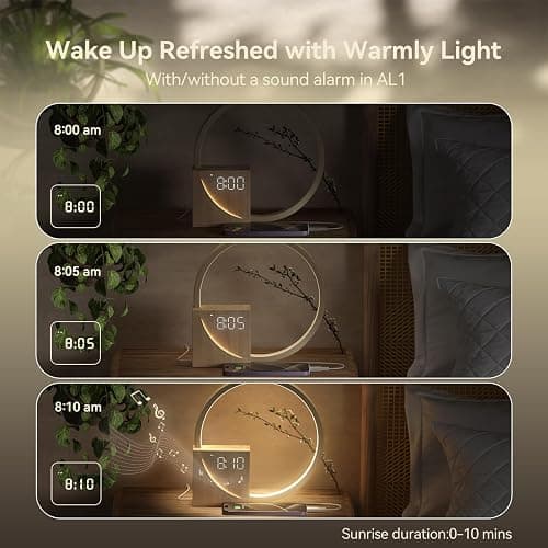 Vivilumens Sunrise Alarm Clock for Heavy Sleepers Adults, Wake-up Light, Sleep Aid 10 White Noise Sound Machines with 30/60/90 Timer, 3 Level Dimmable Touch Table Lamp with Snooze USB Charger Port thumbnail 5