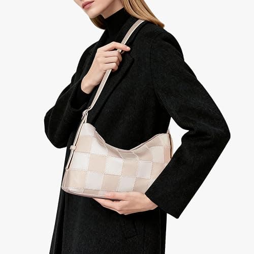 hibear Checkered Shoulder Bag for Women Classic Black and White Purse Trendy Crossbody Purse Leather Totes Hobo Handbag thumbnail 3
