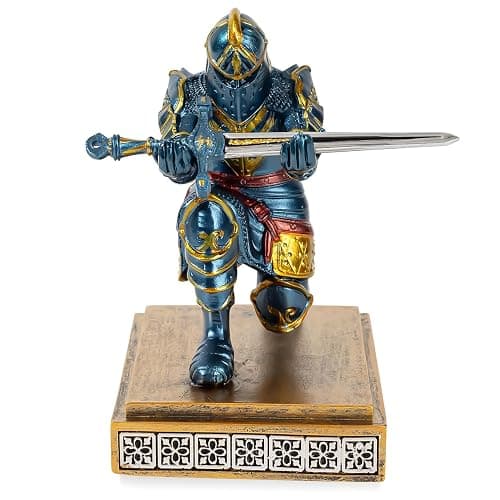 MACLARONX Kneeling Knight Pen Holder with Sword Medieval Warrior Fancy Pencil Stand for Office Desk Home Decor for Men Father Husband Armor Soldier Statue thumbnail 5