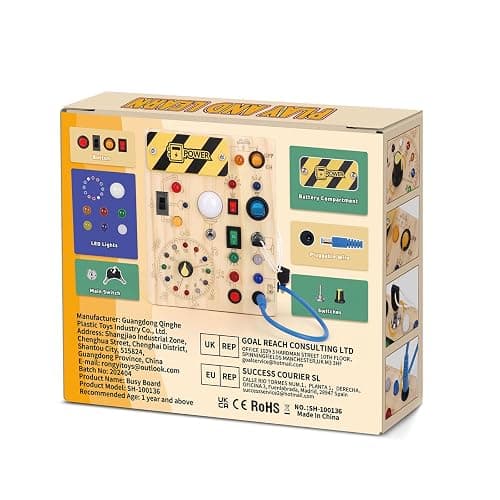 Iabedi Busy Board, Montessori Toy for 1-3 Years Old, Wooden Toddler Sensory Travel Toy, Ideal Gift for 1+ Year Old Boys (Busy Board Plus V2), Medium, Yellow - Busy Board Plus V2 thumbnail 7