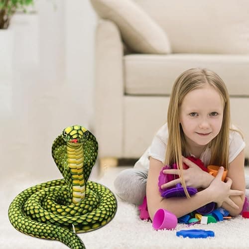 refavor Large Realistic Snake Plushies 70 Inch Cobra Stuffed Toys Green | 70 Inch Realistic Cobra Snake Plush Toy, Soft Stuffed Animal Gift for Kids and Unique Party Decoration for Reptile Lovers thumbnail 5