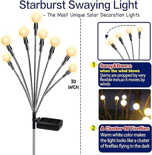 TONULAX Solar Garden Lights - Upgraded Solar Swaying Light, Sway by Wind, Outdoor Lights, Yard Patio Pathway Decoration, High Flexibility Iron Wire & Heavy Bulb Base, Warm White(2 Pack) thumbnail 2