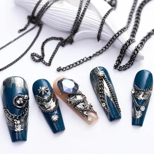 WOKOTO 12 Gold Black And Silver Metallic 3D Nail Chains Charms Punk Ball Beads Fingernails Nail Charms Bling Design Gold Silver Jewels Diy Craft Decoration Accessories Chain Nail Charms Jewelrys thumbnail 4