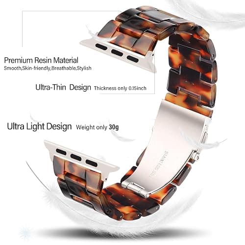 HOPO Resin Bands Compatible With Apple Watch Band iWatch Band For Women Men | 38/40/41/42/44/45/46/49mm,Series Ultra/11/10/9/8/7/6/5/4/3/2/1/SE,Dressy Thin Lightweight Strap Bracelet Fashion Wristband thumbnail 2