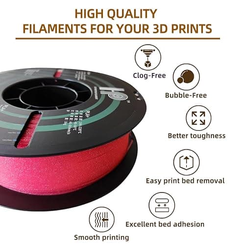 HP3DF Glitter PLA Filament, Twinkling 3D Printer Filament, PLA Filament 1.75mm Dimensional Accuracy +/- 0.02mm, 1KG Spool (2.2 lbs), Fit Most FDM Printer (Glitter Pink) thumbnail 4