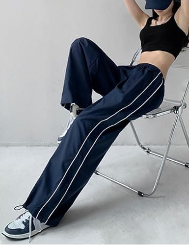 Shebote Womens Parachute Pants Wide Leg Baggy Pants Y2K Elastic Waist Jogger Sweatpants Track Pants Streetwear thumbnail 4