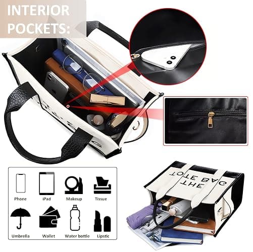 Tote Bags for Women - Personalized Canvas Tote Bags with Zipper Mini Top-Handle Crossbody Tote Bag Handbag for Travel Work thumbnail 4