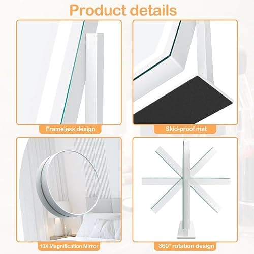 Gvnkvn Lighted Makeup Mirror, Hollywood Vanity Mirror with Lights, Three Color Lighting Modes, and Detachable 10X Magnification Mirror, Smart Touch Control, 360°Rotation (15.2in White) thumbnail 5