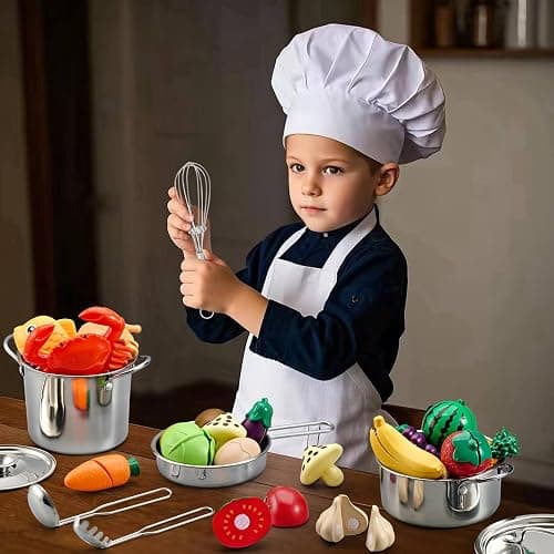 12Pcs Kids Pretend Play Kitchen Accessories Toy Stainless Steel Metal Pots and Pans Playset with Rack Mud Kitchen Accessories Toy Pots and Pans for Kids Toddler Age 3 Years Old thumbnail 4