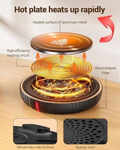 HouseGem Large Candle Warmer Plate - Coffee Cup Mug Warmer for Desk, Candle Melter, Electric Mug Heater for Beverages, Milk & Tea, Coffee Accessories Ideal Gifts Keep Cup Warm (Black) thumbnail 3