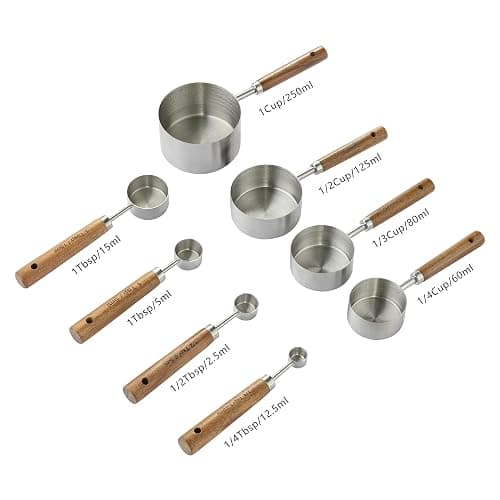 8PCS Measuring Cups, DAJLFA Stainless Steel Measuring Cups and Spoons Set with Ergonomic Wooden Handle for Cooking & Baking thumbnail 3