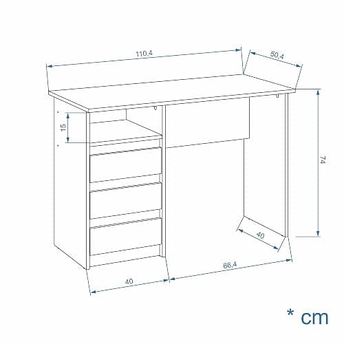 Komto Bureau avec Rangement – Modèle Blanc avec 3 Tiroirs, Idéal pour Chambre Ado ou Espace de Travail, Style Moderne | Oslo 110 x 50 x 74 cm thumbnail 3