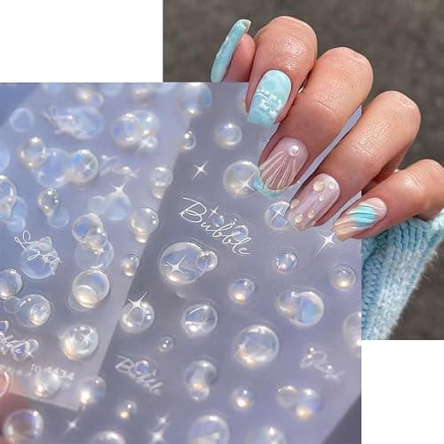 Shell Light Bubble Nail Art Stickers Cute 3D Aurora Bubbles Nail Decals Dreamy Aurora Bubble Star 5D Self-Adhesive Summer Beach Design Nails Design Supplies for Women Nails Art Decorations 1 Sheet thumbnail 5