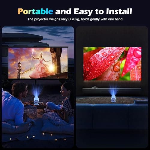 Mini Projector with WiFi and Bluetooth, 4K Christmas Bedroom Projector, Portable Projector of 270° Rotatable 130'' Projector Screen, Smart Projector Compatible with iphone/TV Stick/HDMI/USB/Laptop thumbnail 8
