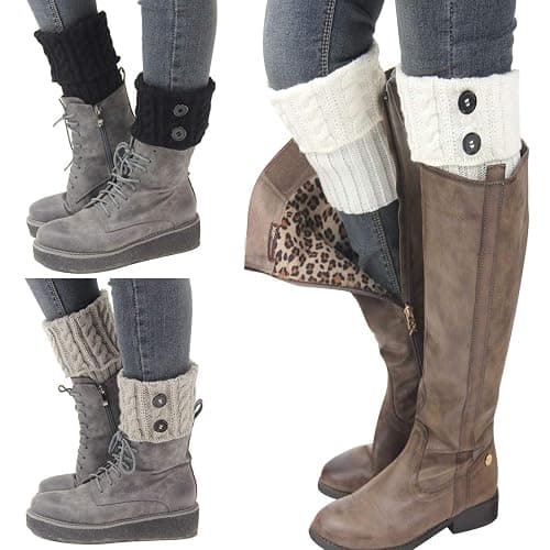 Bestjybt 3 Pairs Womens Short Boots Socks Crochet Knitted Boot Cuffs Leg Warmers Socks - Image 1