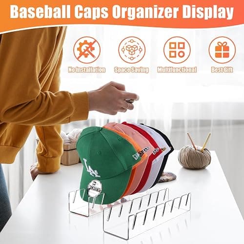 Hat Stand for Baseball Caps, 2 Pack No Install Acrylic Hat Organizer for 14 Baseball Caps Storage Organizer, Hat Racks Hat Holder Display and Organization for Closet, Bedroom, Dresser (Clear-2Pack) thumbnail 7