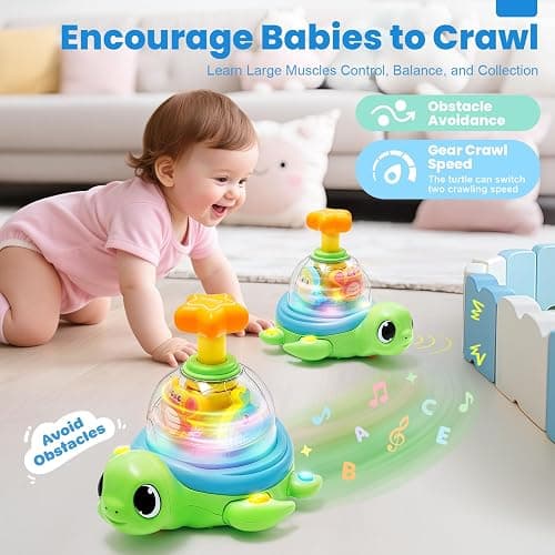 Baby Toys 6-12 Months, Musical Crawling Press to Spin & Glow Turtle Toy for 1 Year Old, Cause and Effect Early Learning for Infant Tummy Time, Christmas 1st Birthday Gifts Boy Girl 7 8 9 10 11 Month thumbnail 4