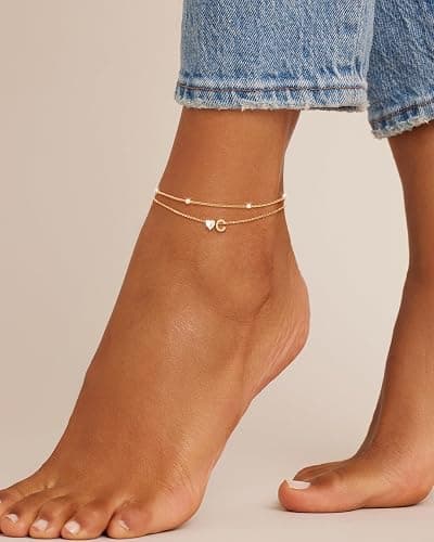 NECOCY Initial Heart Diamond Anklets for Women Waterproof, Non Tarnish 14k Gold Plated Letter Ankle Bracelets Dainty, Summer Beach Bikini Jewelry Gifts for Women thumbnail 8
