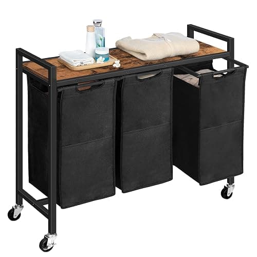 HOOBRO Laundry Sorter 3 Section, Laundry Hamper with Wheels, 3 × 11.5 Gal (43.5 L), Rolling Laundry Basket, Pull-Out and Removable Oxford Fabric Laundry Bags, Rustic Brown and Black BF76XY01 thumbnail 9