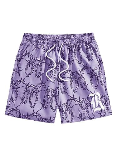 GORGLITTER Men's Graphic Print Gym Track Shorts Drawstring Waist Pockets Workout Cool Shorts - Image 1