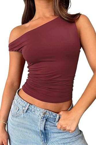 TiulZial Off The Shoulder Tops for Women - Going Out Top Double Lined Cute Summer Crop Tank Trendy Ruched - Image 1