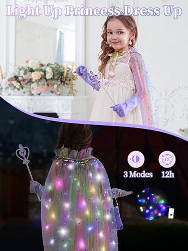 Fuzmo Light Up Princess Dress Up for Girls 3 4 5 6, Toddlers Dress Up Clothes, Princess Toy for Kids Birthday Gift thumbnail 2