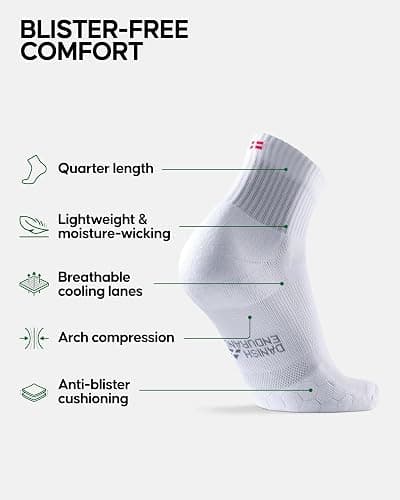 DANISH ENDURANCE Cushioned Running Socks for Long Distances, Anti-Blister & Sweat Wicking, Quarter Length, for Men & Women, Unisex, 3 or 5 Pack thumbnail 2
