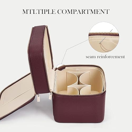 HiTotes Large Makeup Bag Duo Vanity Case for Women Leather Makeup Case Travel Toiletry Bag Portable Double Layer Cosmetic Bag thumbnail 4