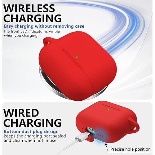 Ljusmicker for AirPods 4 Case 2024 with Magnetic Lid Lock,Soft Silicone Protective Cover for Apple AirPods 4th Generation Cases with Cleaner Kit,AirPod 4 Case Cover with Keychain for Women Men-Red thumbnail 5
