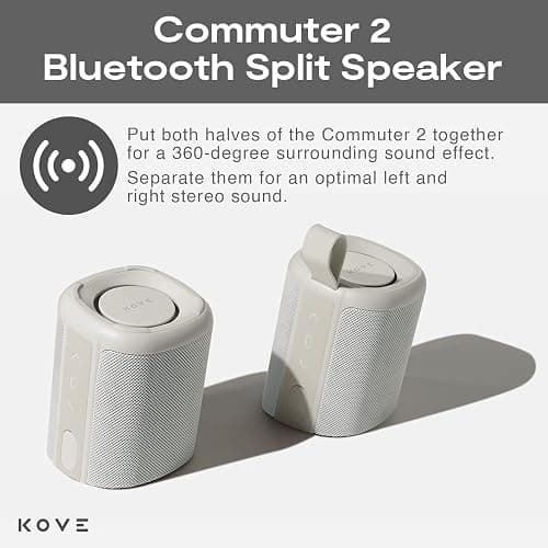 KOVE Commuter 2 Portable Speaker - Stone Bluetooth Speakers, Wireless with HD Louder Volume, Deep Bass Subwoofer, Microphone, IPX7 Water Resistant - Perfect Boom Box for Home, Outdoor or Travel thumbnail 2
