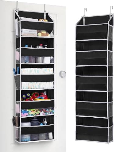 ULG 1 Pack Over The Door Organizer – 5 Shelf Door Organizer Hanging & 10 Side Pockets, Reinforced 44LB Capacity Hanging Organizer, Behind The Door Storage for Bedroom, Nursery, Pantry (Black) - Black - 1 Pack - Image 1