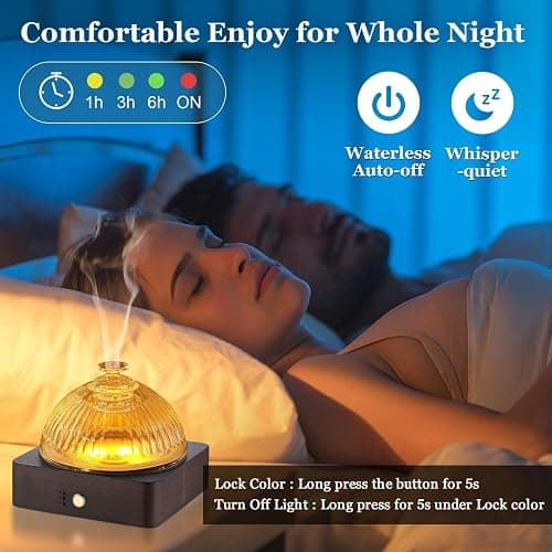 Lecdura Glass Essential Oil Diffuser with Glass Reservoir & WoodBase, 200ml Ultrasonic Lock Color Timer Auto-Off 7 Color Light Aroma Glass Dome Diffuser for Home Office Bedroom Yoga - Dark Brown thumbnail 5
