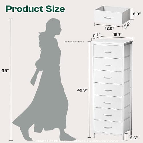 Huuger Tall Dresser for Bedroom, 7 Drawer Dresser & Chests of Drawers, Fabric Drawer for Closet, Bedroom, Night Stand, Metal Frame, Storage Tower with Fabric Bins, White thumbnail 2