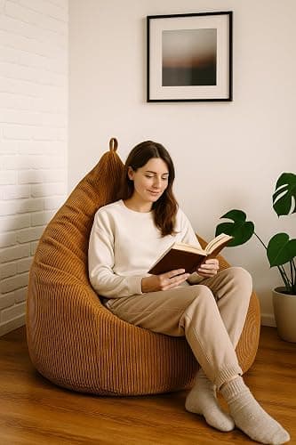 chilly pilley Sitzsack aus Cord mit EPS-Füllung - Sitzkissen - Bequem Bean Bag (Dunkelblau, 65x85) thumbnail 2