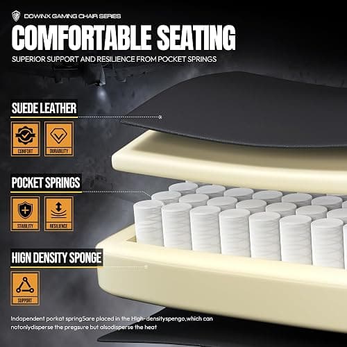 Dowinx Gaming Chair with Heated Massage Lumbar Support,Big and Tall PU Leather Gaming Chairs for Adults with Footrest, Ergonomic Computer Game Chair with Poket Spring Cushions, 350lbs, Bright Black thumbnail 6