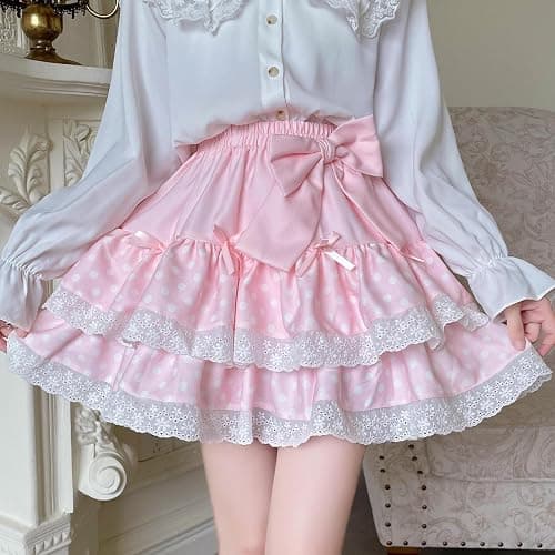 Wayolyn Sweet Lolita Mini Skirt for Women Bow Cake Skirt High Waist Kawaii Vintage Layered Lace Party A-line Mini Skirts thumbnail 5