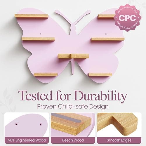 Rylo Collective Tonies Storage Shelf - 30+ Capacity Tonies Shelf Magnetic with Top and Upside Down Magnet Floating Station - Tonie Box Storage for Accessories, Toniebox Character Holder (Butterfly) thumbnail 5